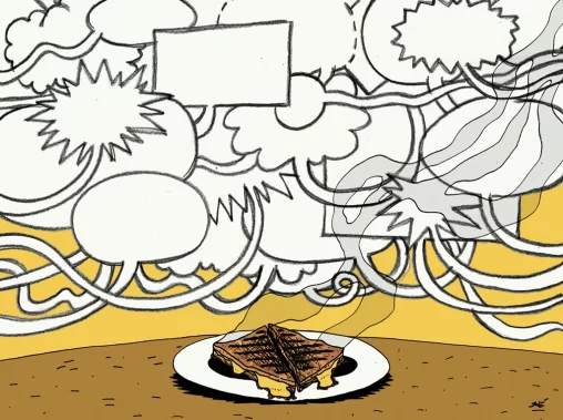 Crônica "Cela n’est rien", publicada em 21/08/2025 no Jornal Rascunho. Ilustração: José Lucas Queiroz. Disponível em: https://rascunho.com.br/cronistas/carolina-vigna/cela-nest-rien/